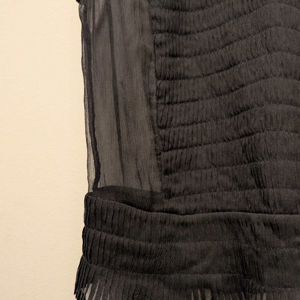 BCBGMaxAzria Black Sheer Sleeveless Pleated Drop Waist Top - Picture 4 of 6
